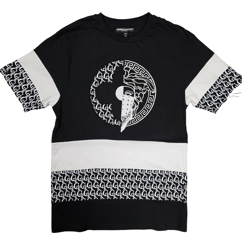 Crooks & Castles Graphic Medusa Monogram Tee Mens Size M Black GOOD Streetwear